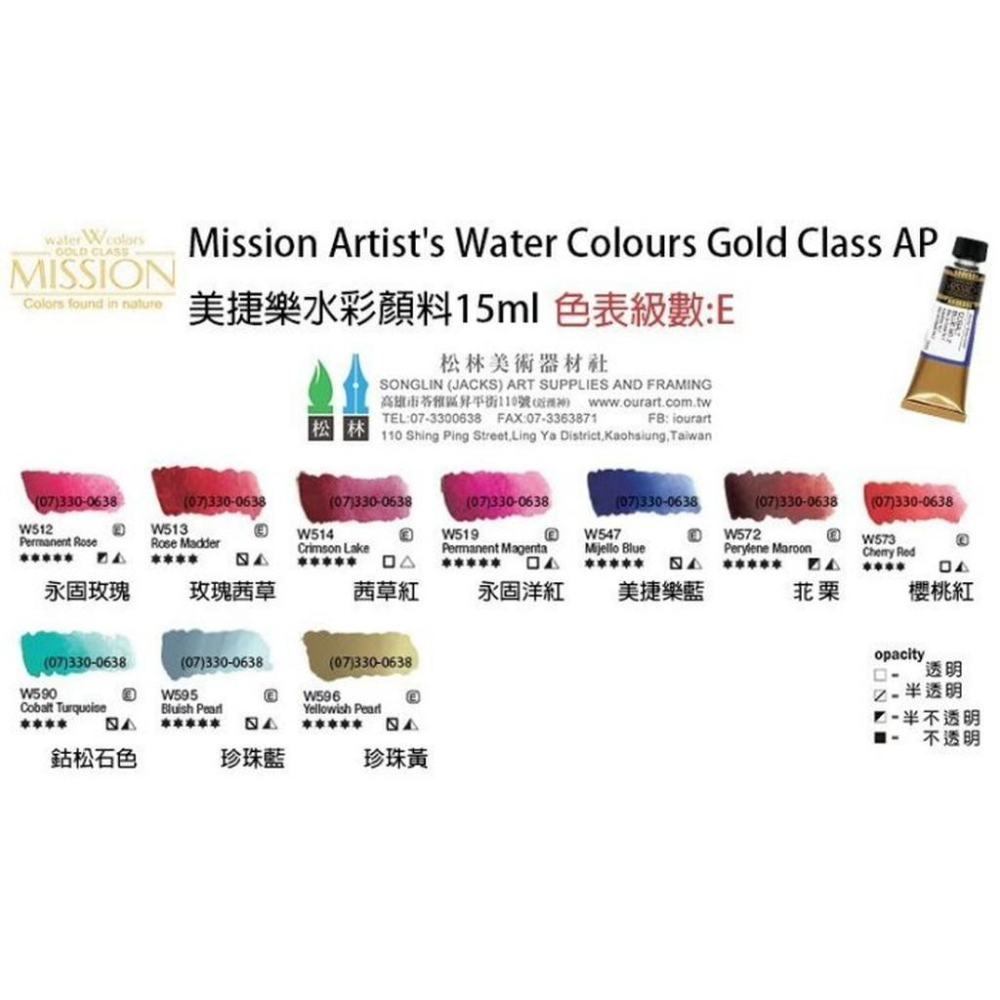 韓國MISSION 藝術家級金牌水彩顏料15ml E級 10色-細節圖3