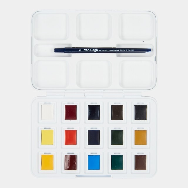 松林 荷蘭Van Gogh梵谷 專家級塊狀水彩12+3色入 附畫筆-20808632-細節圖3