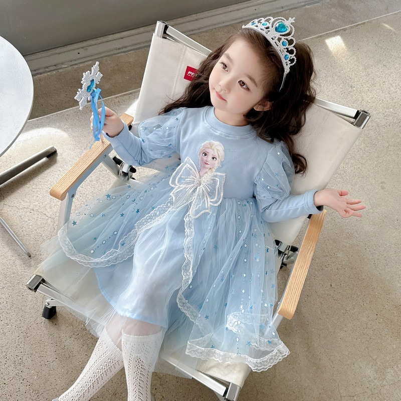 女童2023年秋季韓版新款艾莎公主紗裙一件童裝愛莎連身裙23926-2-細節圖6
