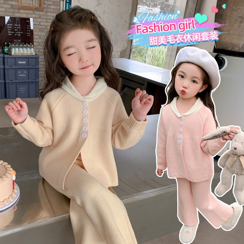 女童甜美韓版純色毛衣套裝2023秋季新款兩件套洋氣童裝潮J23926-8-細節圖3