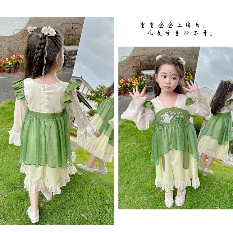 2023秋季新款女童珍珠長袖漢服連身裙一件代髮中國古唐風裙童裝J23926-28-細節圖3