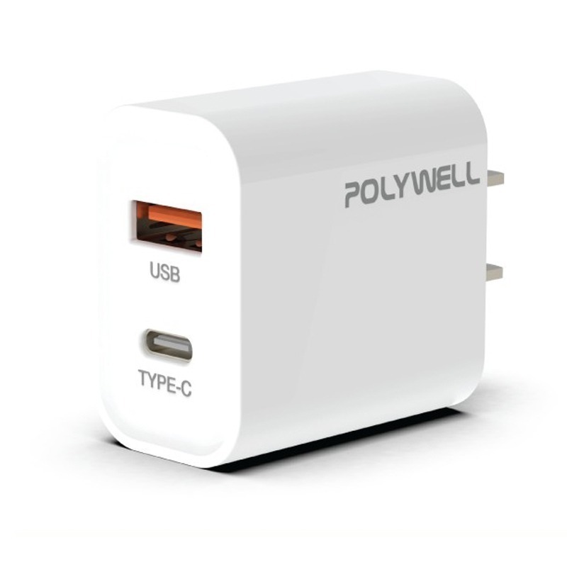 PD雙孔快充頭 20W【POLYWELL】Type-C充電頭 充電器 豆腐頭 適用於蘋果iPhone【C1-00397】-細節圖2