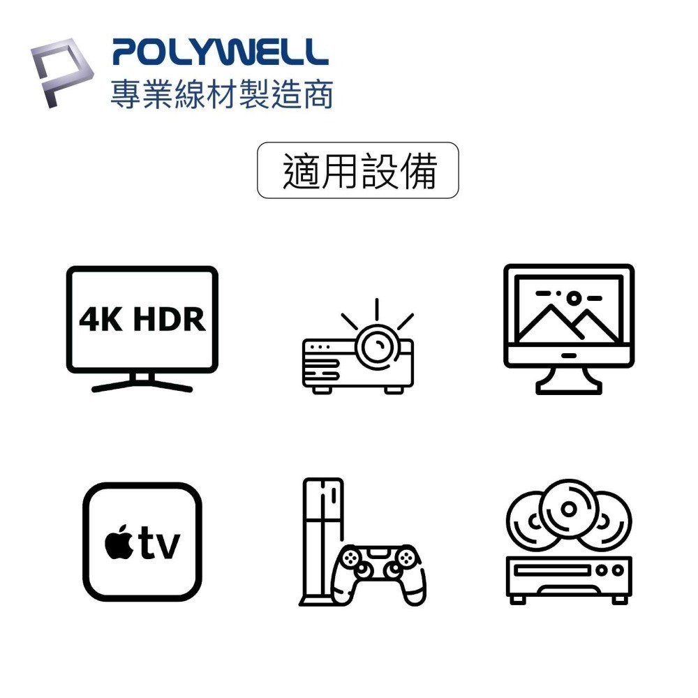 HDMI線 2.0版【POLYWELL】1米~8米 4K 60Hz UHD HDMI 傳輸線 工程線【C1-00405】-細節圖7