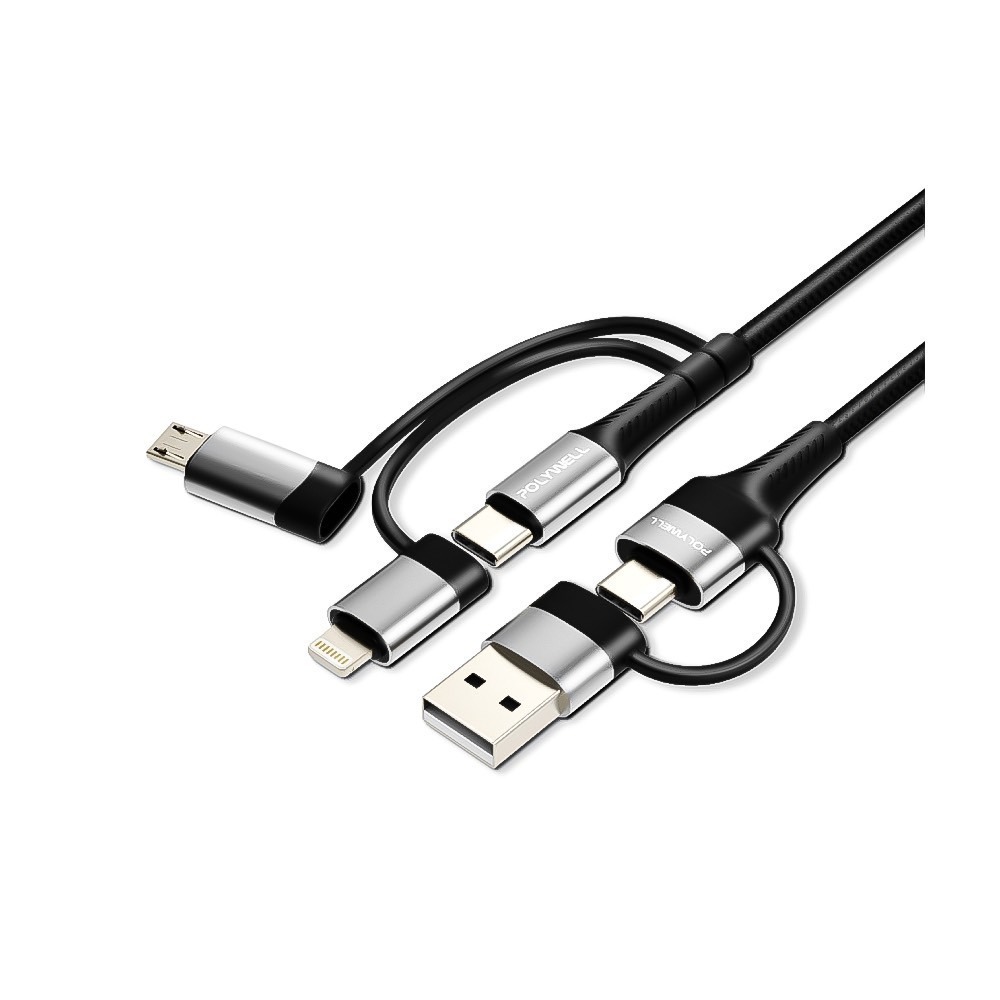 五合一PD編織快充線【POLYWELL】USB-A+C+Lightning+Micro-B 1~2米【C1-00413】-細節圖2
