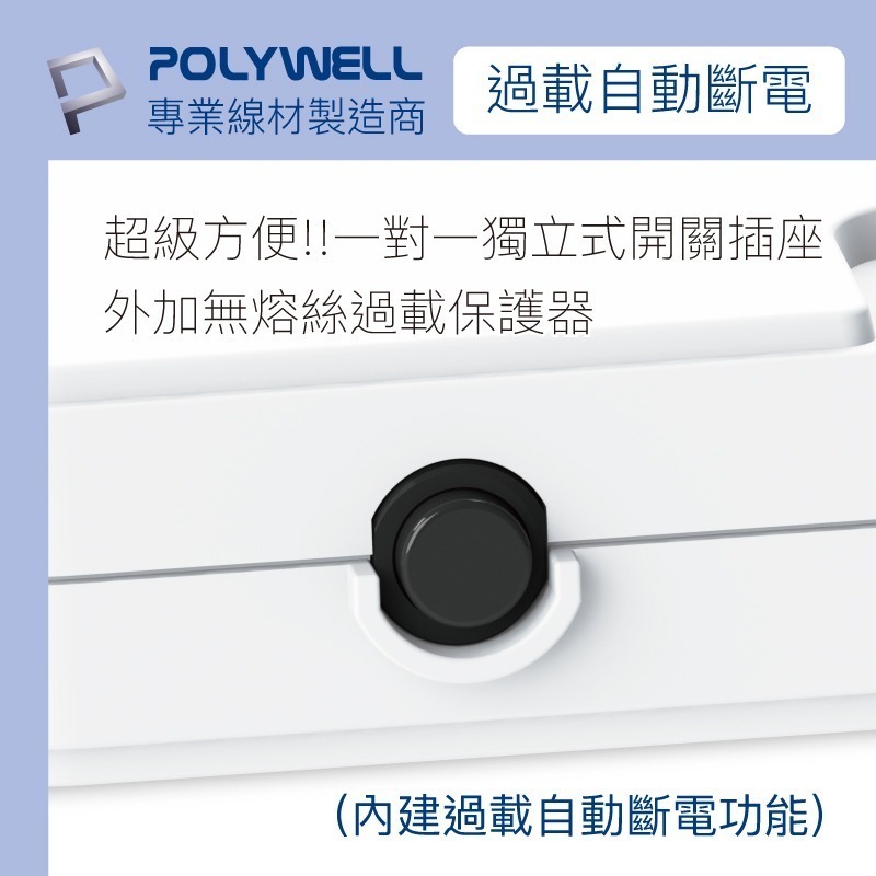 一體式電源延長線【POLYWELL】3插 4插 6插 插座延長線 台灣製造MIT 過載保護 自動斷電【C1-00440】-細節圖6