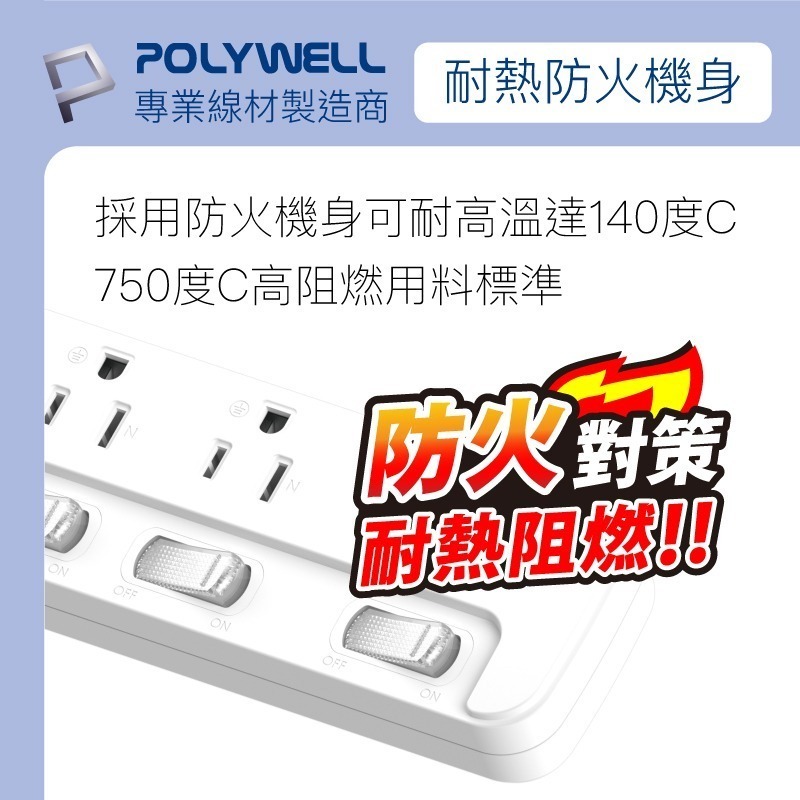 一體式電源延長線【POLYWELL】3插 4插 6插 插座延長線 台灣製造MIT 過載保護 自動斷電【C1-00440】-細節圖8