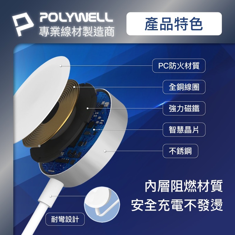 【POLYWELL】手錶手機二合一 磁吸PD快充線 磁吸充電盤 充電線 【C1-00470】-細節圖6