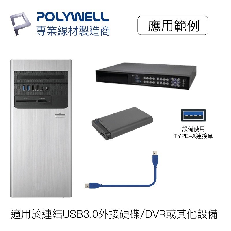 【POLYWELL】 Type-A 公對公USB3.0 25公分~2米 高速傳輸線 3A 5Gbps【C1-00482】-細節圖7