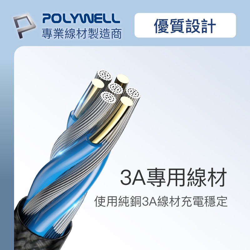 【POLYWELL】編織充電線 USB To Type-C 快充線 數據線 傳輸線【C1-00497】-細節圖9