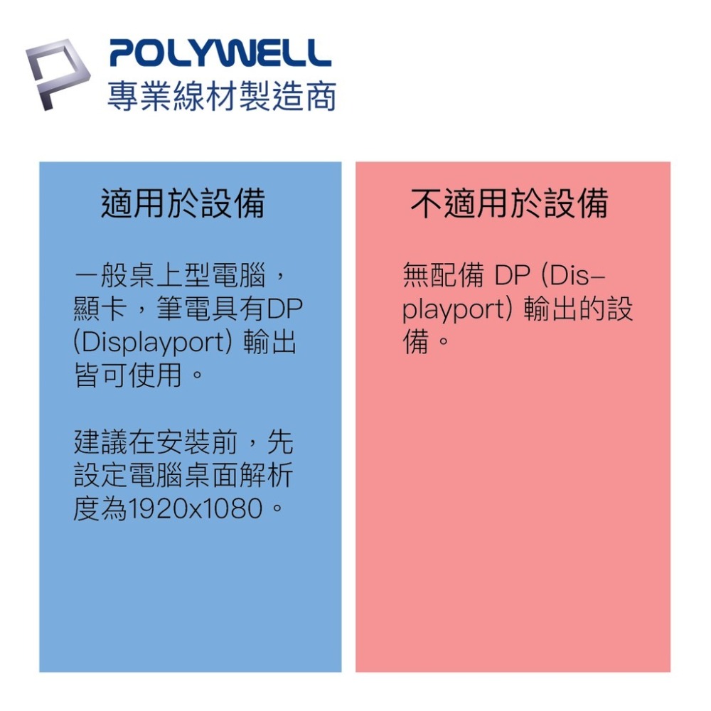 【POLYWELL】訊號轉換器 DP轉HDM  FHD 1080P DP HDMI 轉接線【C1-00513】-細節圖7