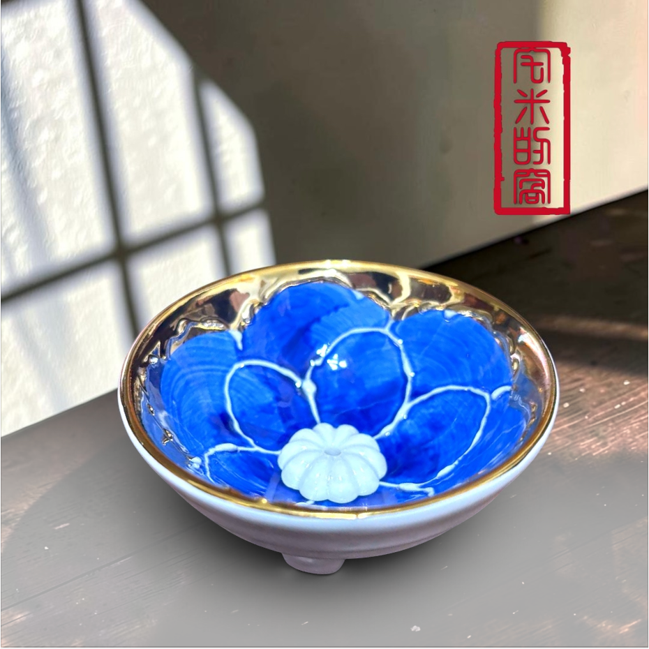 [宅米的窩] 少見獨特雙用香座 金色藍華 日本線香座 香立 香皿 香插組 秒創造優雅日式空間 冥想 靜坐 日本香立-細節圖7