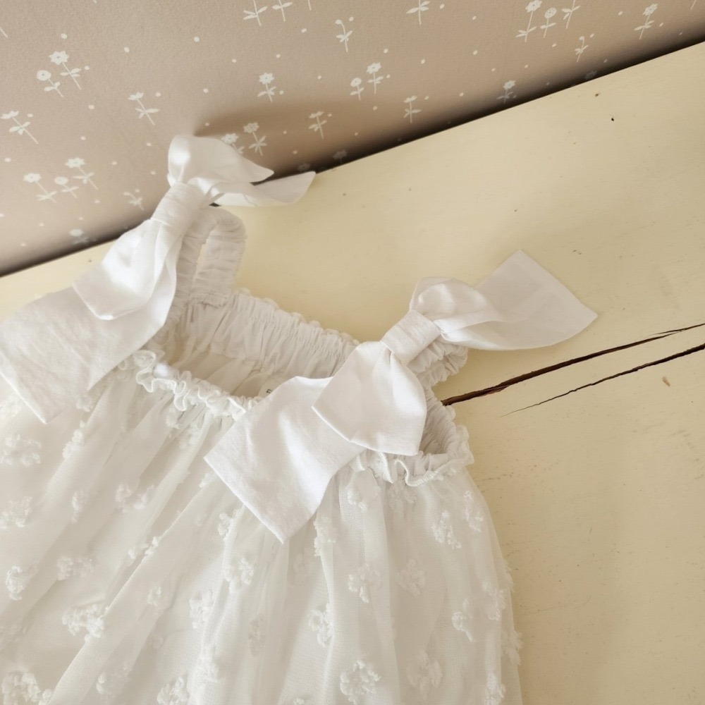 【現貨白M*1】🇰🇷正韓製｜FromJ秋季🍁蝴蝶結緹花洋裝-細節圖5