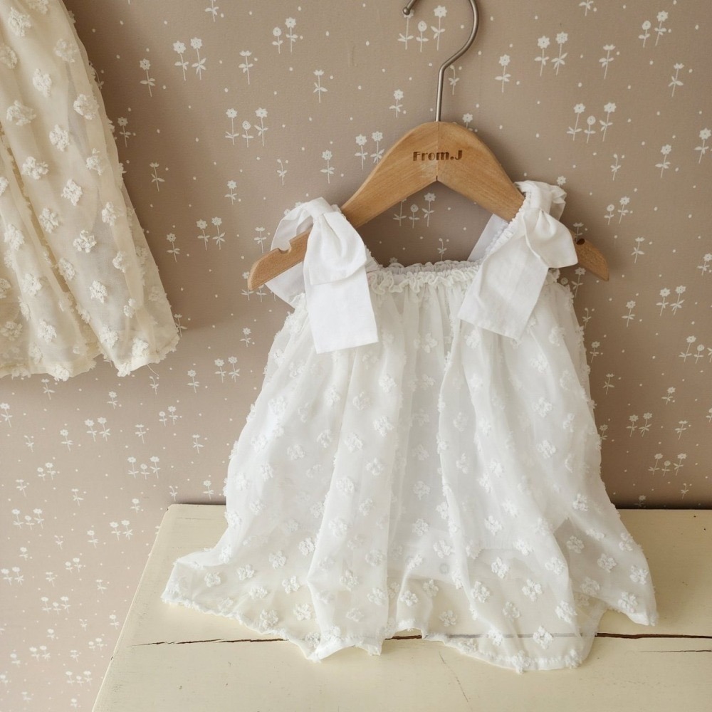 【現貨白M*1】🇰🇷正韓製｜FromJ秋季🍁蝴蝶結緹花洋裝-細節圖8