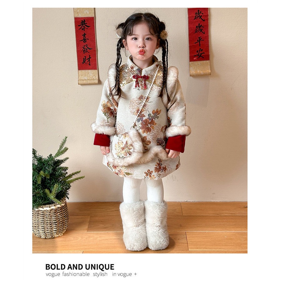 【現貨100cm*1】🧧過年戰袍🔥中國風旗袍(加絨加厚)附包包-細節圖5