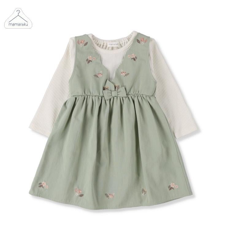 【現貨90cm】🇯🇵日本birthday童裝 Mamaraku 刺繡洋裝 洋裝 女童 日本童裝-細節圖2