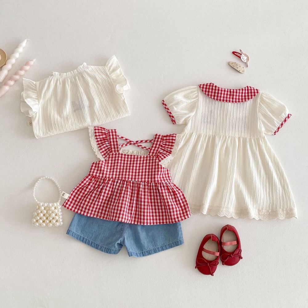 【現貨】🇨🇳陸牌｜格紋上衣、蘑菇🍄刺繡牛仔短褲-細節圖4