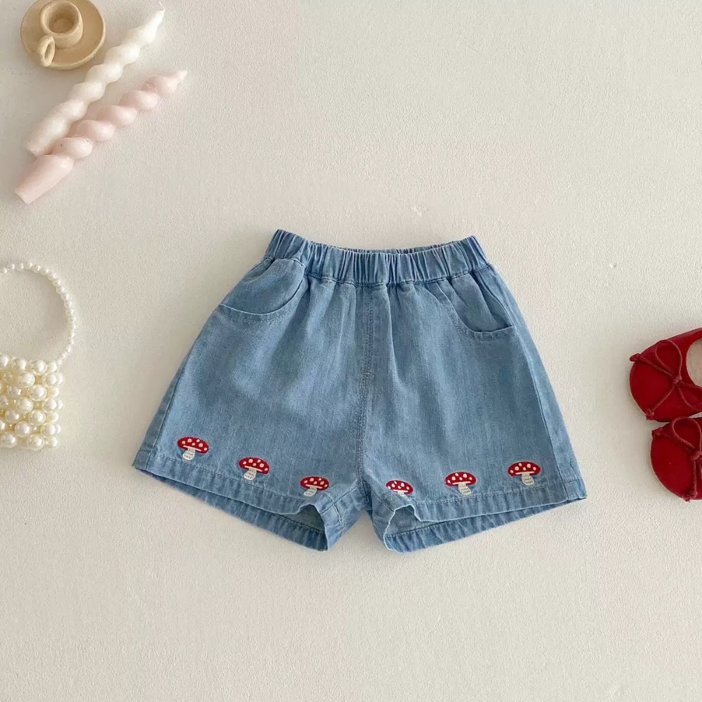 【現貨】🇨🇳陸牌｜格紋上衣、蘑菇🍄刺繡牛仔短褲-規格圖9
