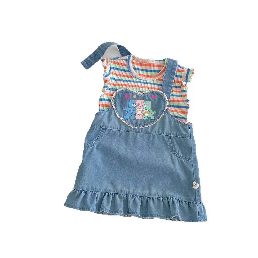 【現貨】🇨🇳陸牌｜彩色條紋上衣、小熊牛仔吊帶裙-細節圖5