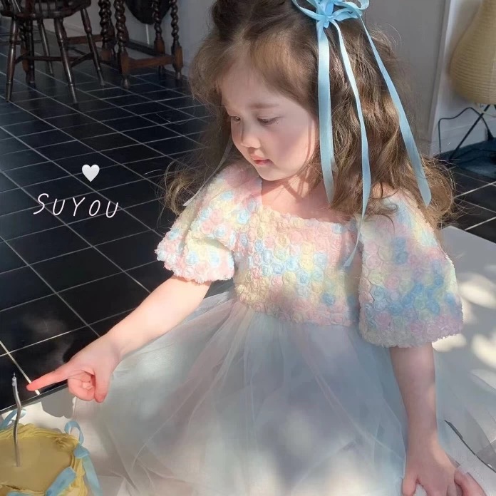 【現貨130cm*1】🇨🇳陸牌｜設計師原創品牌 質感立體花泡泡袖 紗裙拼接洋裝 生日洋裝-細節圖2