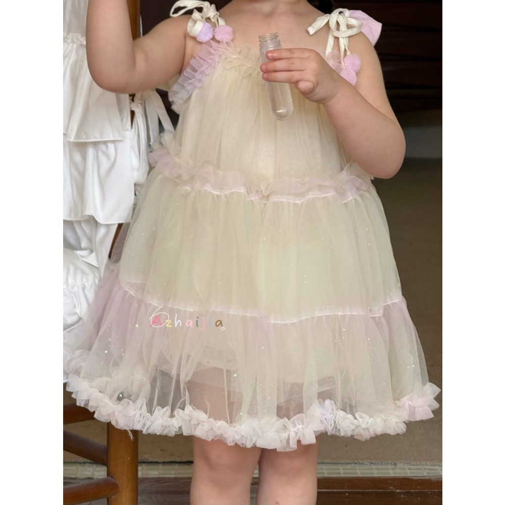 【現貨90cm(黃色)】🇨🇳陸牌｜設計師原創品牌 綁帶紗裙洋裝 生日洋裝-細節圖2