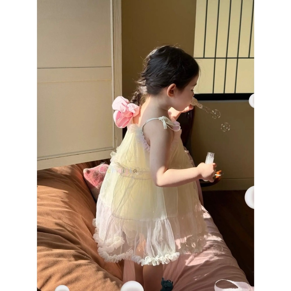 【現貨90cm(黃色)】🇨🇳陸牌｜設計師原創品牌 綁帶紗裙洋裝 生日洋裝-細節圖3