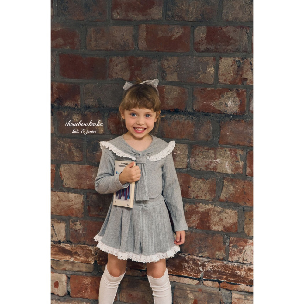 🇰🇷韓國童裝｜2025秋款🍂CHOUCHOUSHASHA百褶裙【海軍藍/麻灰色】-細節圖3