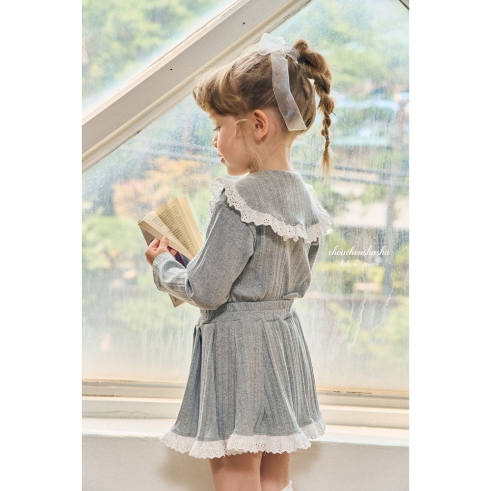 🇰🇷韓國童裝｜2025秋款🍂CHOUCHOUSHASHA百褶裙【海軍藍/麻灰色】-細節圖9