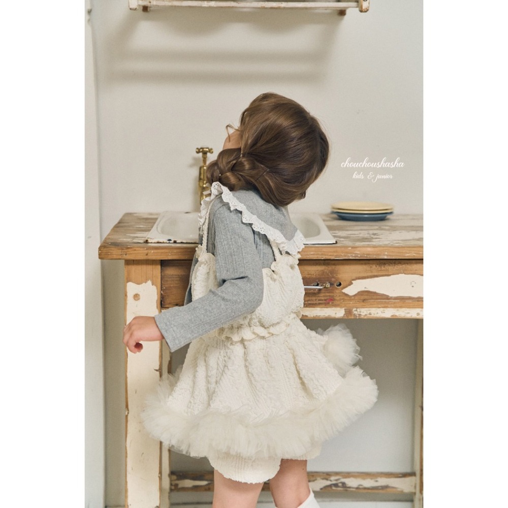 🇰🇷韓國童裝｜2025秋款🍂CHOUCHOUSHASHA紗質蓬蓬裙褲【象牙白/粉色】-細節圖2