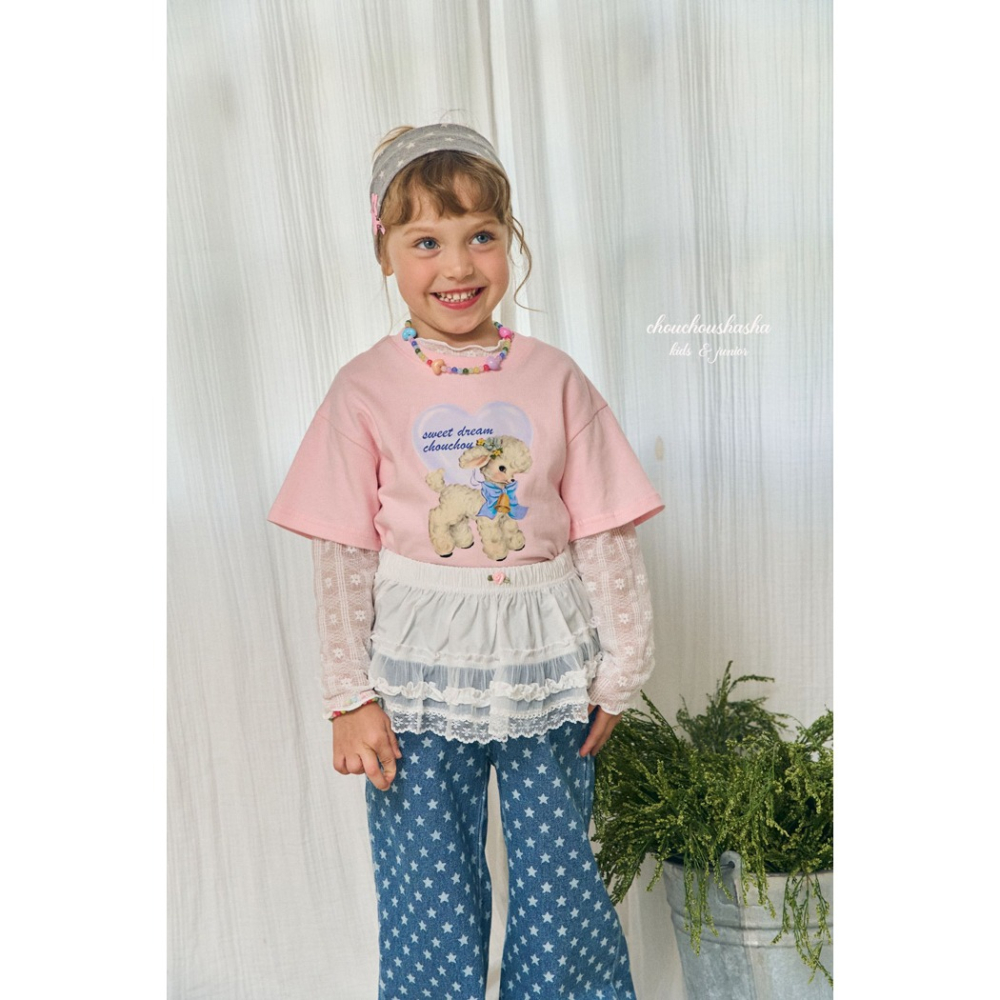 🇰🇷韓國童裝｜2025秋款🍂CHOUCHOUSHASHA花朵蕾絲內搭上衣-細節圖2