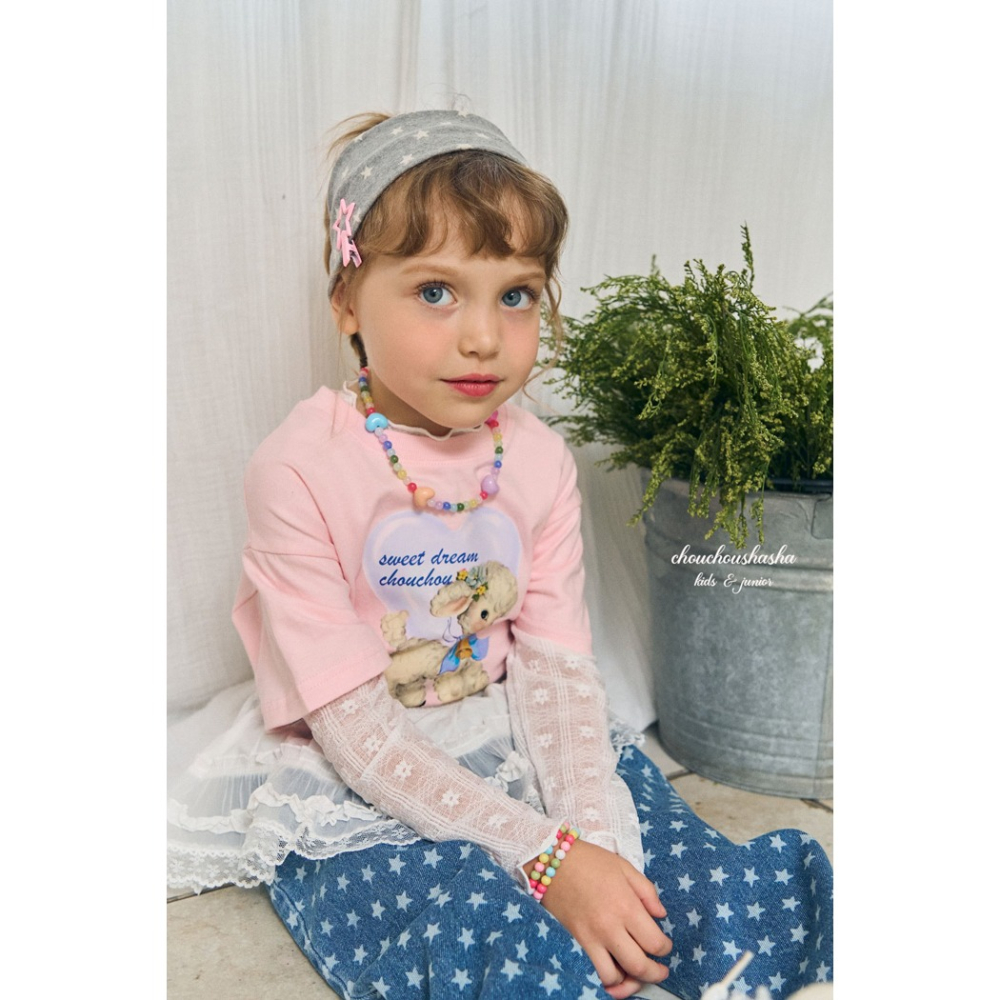 🇰🇷韓國童裝｜2025秋款🍂CHOUCHOUSHASHA花朵蕾絲內搭上衣-細節圖3