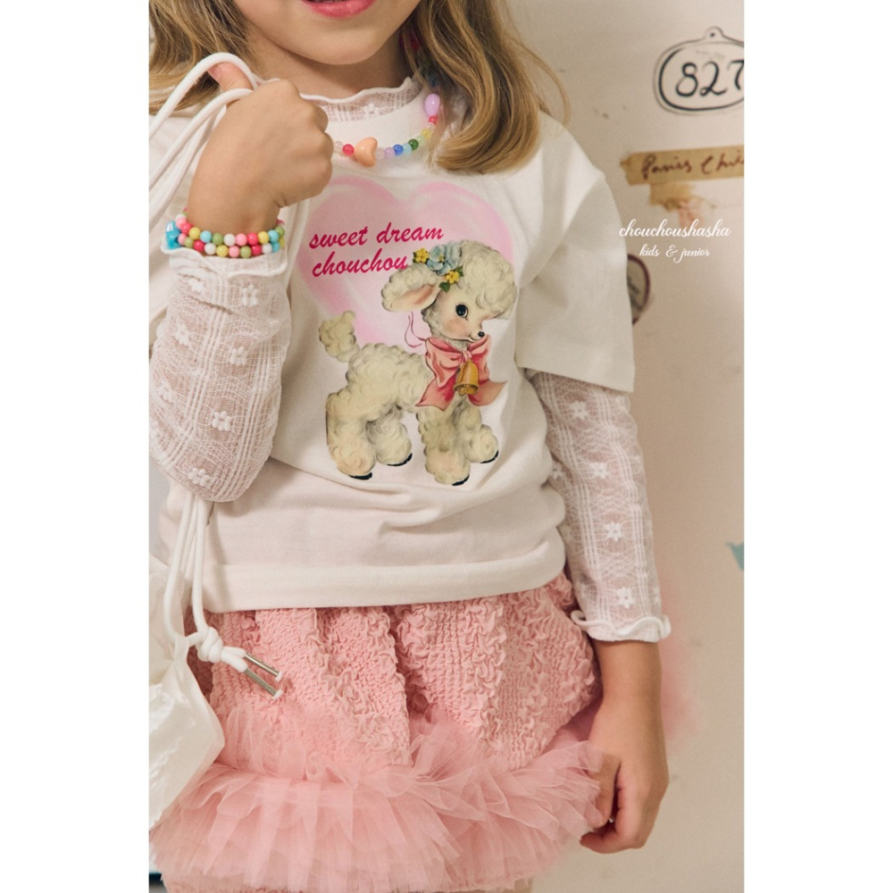 🇰🇷韓國童裝｜2025秋款🍂CHOUCHOUSHASHA花朵蕾絲內搭上衣-細節圖4