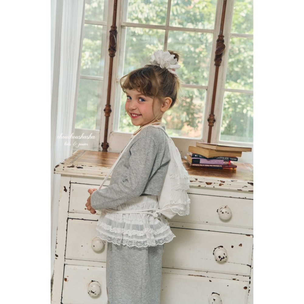 🇰🇷韓國童裝｜2025秋款🍂CHOUCHOUSHASHA浪漫拼層裙【白色/黑色】-細節圖6