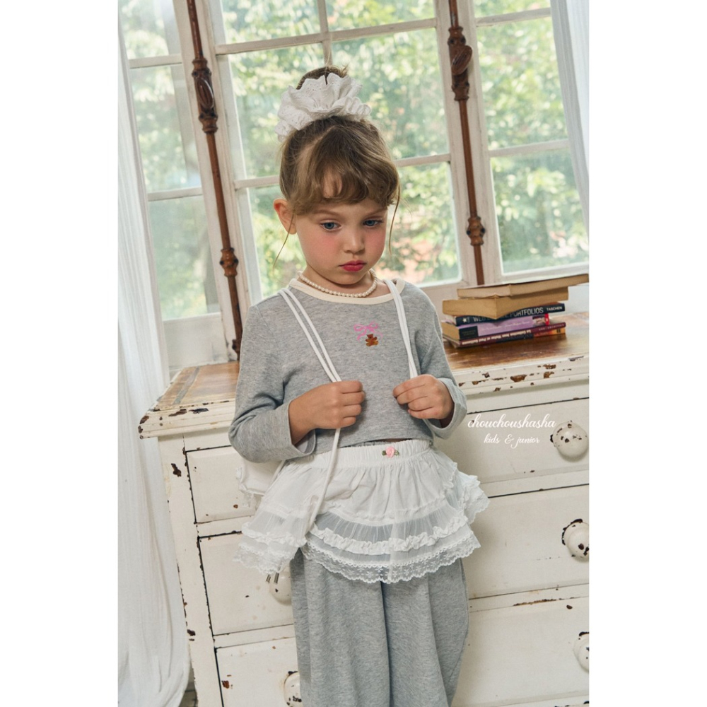 🇰🇷韓國童裝｜2025秋款🍂CHOUCHOUSHASHA浪漫拼層裙【白色/黑色】-細節圖9