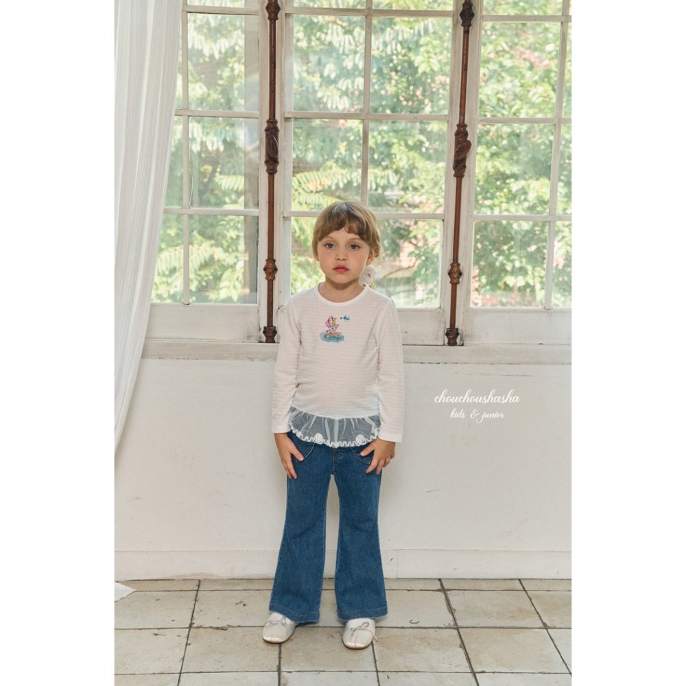 🇰🇷韓國童裝｜2025秋款🍂CHOUCHOUSHASHA蕾絲拼接上衣【白色/粉色】-細節圖4