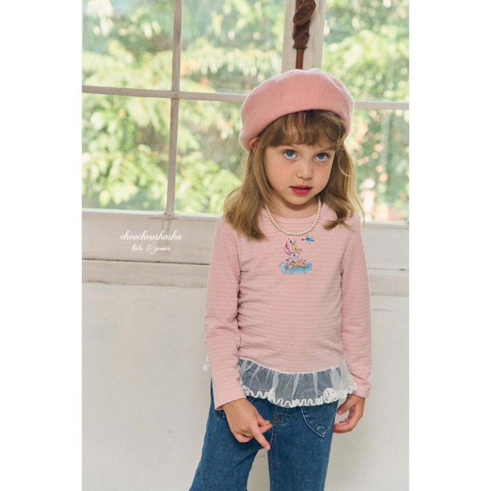 🇰🇷韓國童裝｜2025秋款🍂CHOUCHOUSHASHA蕾絲拼接上衣【白色/粉色】-細節圖7