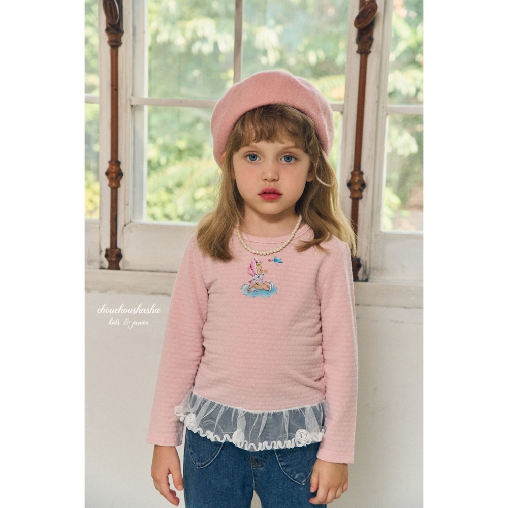 🇰🇷韓國童裝｜2025秋款🍂CHOUCHOUSHASHA蕾絲拼接上衣【白色/粉色】-細節圖8