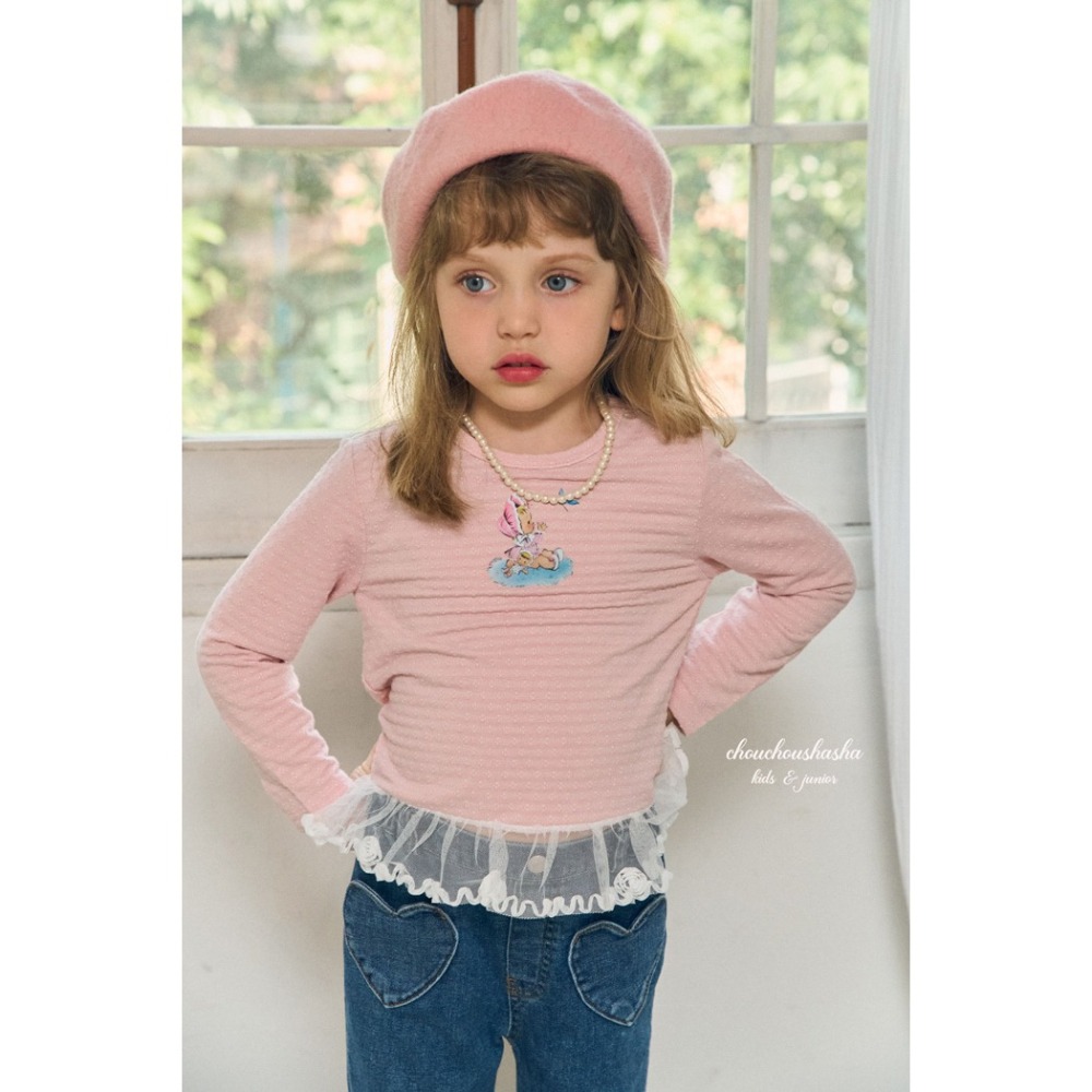 🇰🇷韓國童裝｜2025秋款🍂CHOUCHOUSHASHA蕾絲拼接上衣【白色/粉色】-細節圖9