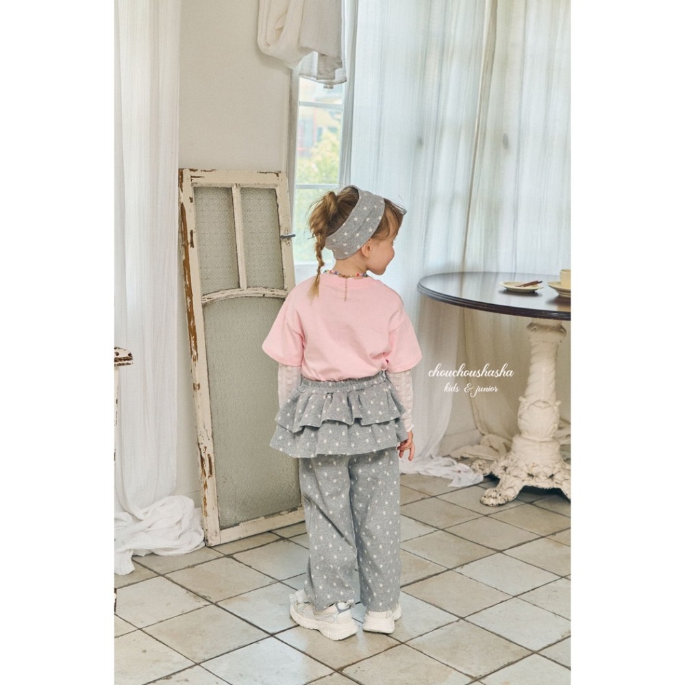 🇰🇷韓國童裝｜2025秋款🍂CHOUCHOUSHASHA蛋糕裙拼接褲【麻灰色/粉色】-細節圖2