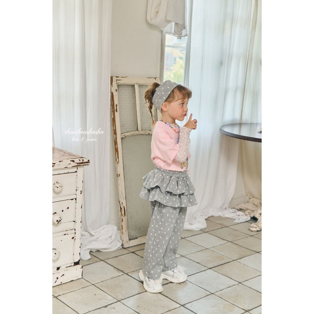 🇰🇷韓國童裝｜2025秋款🍂CHOUCHOUSHASHA蛋糕裙拼接褲【麻灰色/粉色】-細節圖4