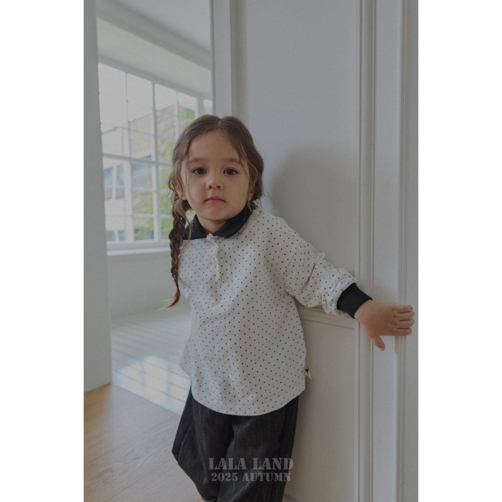 🇰🇷韓國童裝｜2025秋款🍂LALALAND波點翻領T-shirt / 波點領口T-shirt-細節圖3