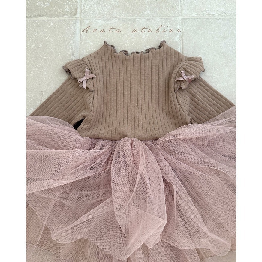 🇰🇷韓國童裝｜2025秋款🍂AOSTA紗裙拼接洋裝-細節圖8