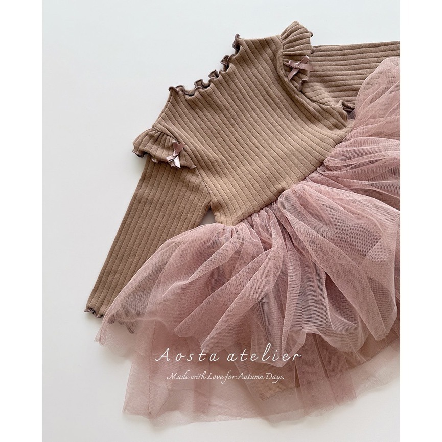 🇰🇷韓國童裝｜2025秋款🍂AOSTA紗裙拼接洋裝-細節圖9