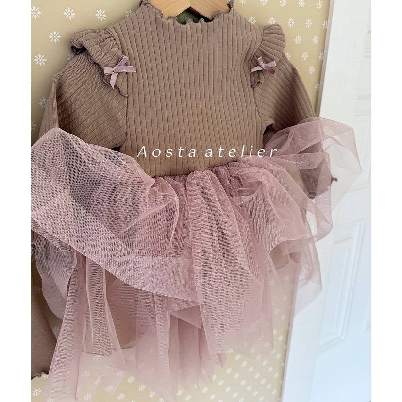 🇰🇷韓國童裝｜2025秋款🍂AOSTA紗裙拼接洋裝-細節圖11