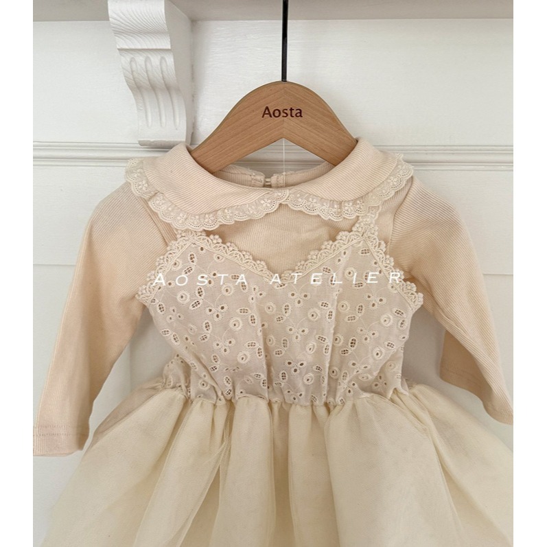 🇰🇷韓國童裝｜2025秋款🍂AOSTA緹花蕾絲拼接洋裝-細節圖9