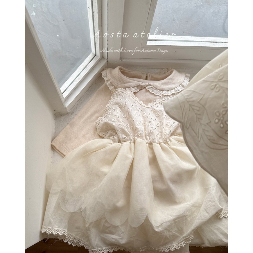 🇰🇷韓國童裝｜2025秋款🍂AOSTA緹花蕾絲拼接洋裝-細節圖11