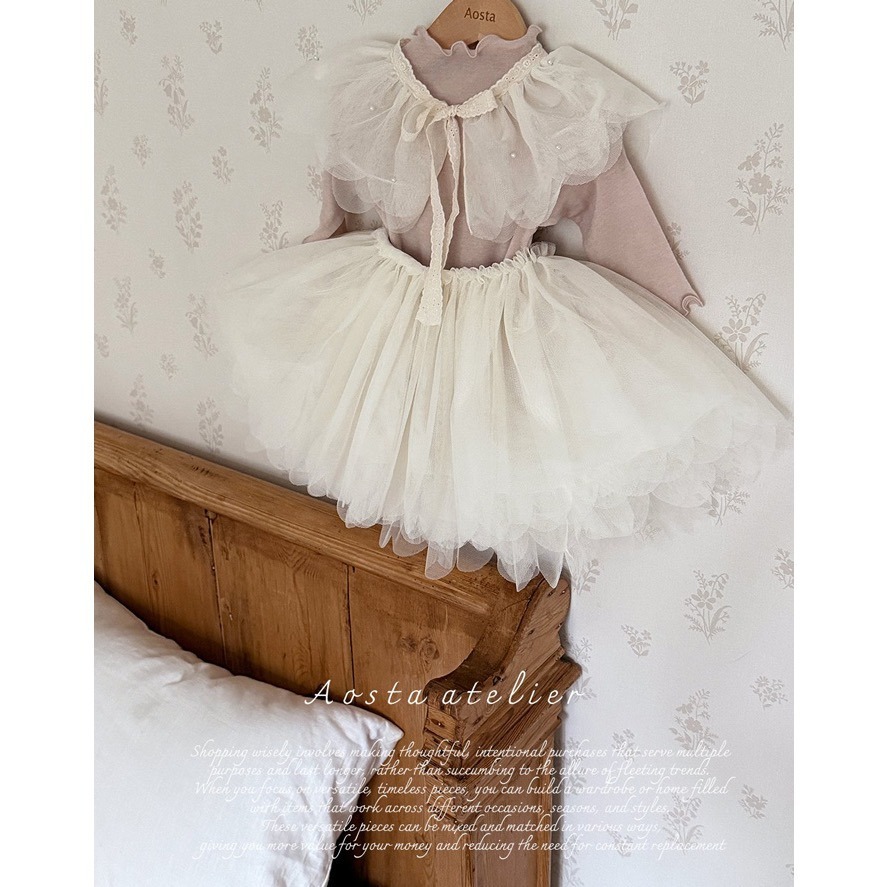 🇰🇷韓國童裝｜2025秋款🍂AOSTA百搭鬱金香紗裙短裙-細節圖9