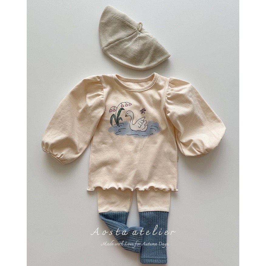 🇰🇷韓國童裝｜2025秋款🍂AOSTA泡泡袖碎花/兔子/天鵝上衣-細節圖9