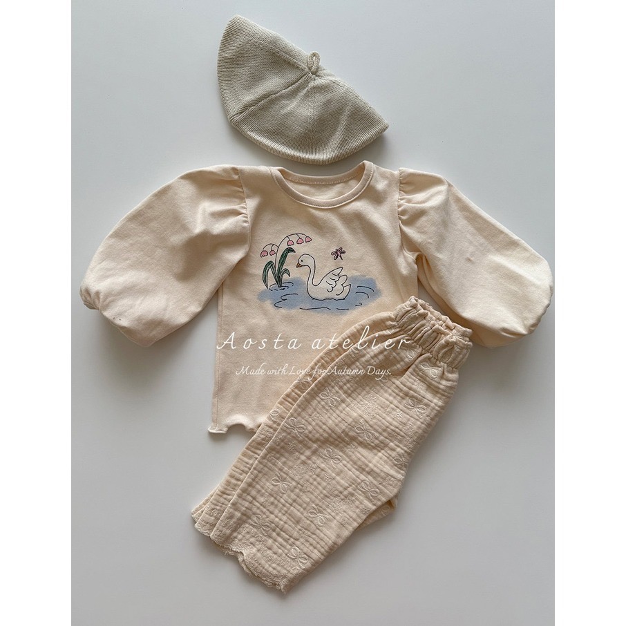 🇰🇷韓國童裝｜2025秋款🍂AOSTA泡泡袖碎花/兔子/天鵝上衣-細節圖11