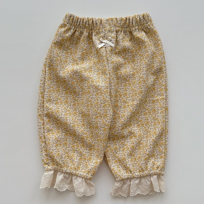 🇰🇷韓國童裝｜2025秋款🍂AOSTA蕾絲拼接碎花華夫格紋長褲-規格圖10