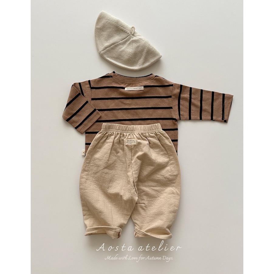 🇰🇷韓國童裝｜2025秋款🍂AOSTA柔軟純棉細條紋上衣-細節圖9